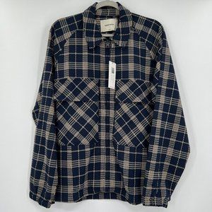 Native North Men's Gofer Shirt Jacket Full Zip Plaid Pockets Navy Blue/Yellow M